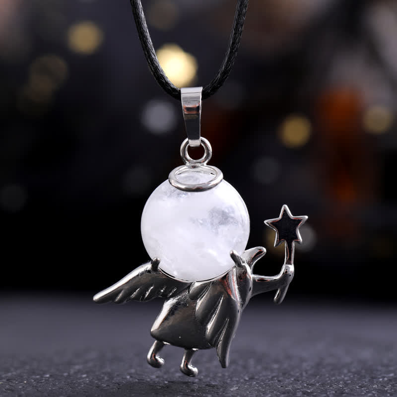 Olivenorma Natural Stone Magic Angel Pendant Necklace - Clear Crystal - image 4