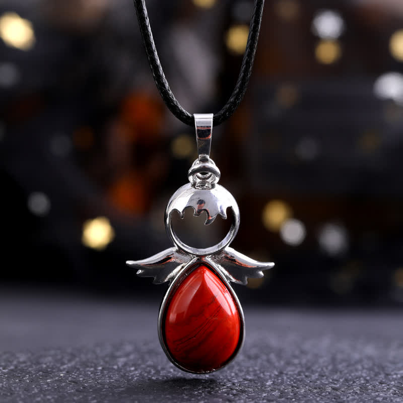 Olivenorma Angel Wing Crystal Drop Pendant Necklace - Red Jasper - image 10