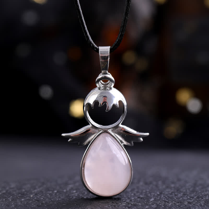 Olivenorma Angel Wing Crystal Drop Pendant Necklace - Rose Quartz - image 7