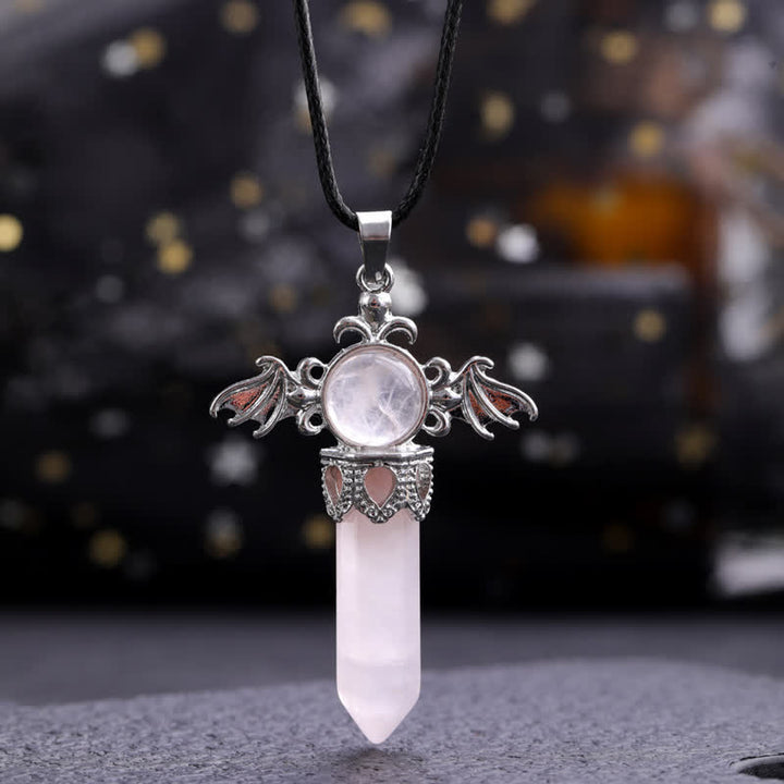 Olivenorma Natural Stone Angel Devil Wings Pendant Necklace - Rose Quartz - image 13