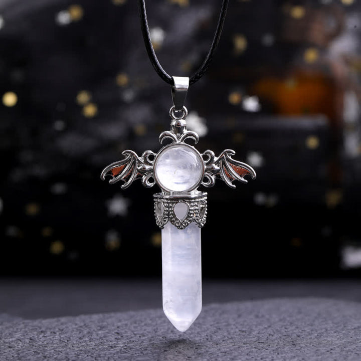 Olivenorma Natural Stone Angel Devil Wings Pendant Necklace - Clear Crystal - image 1