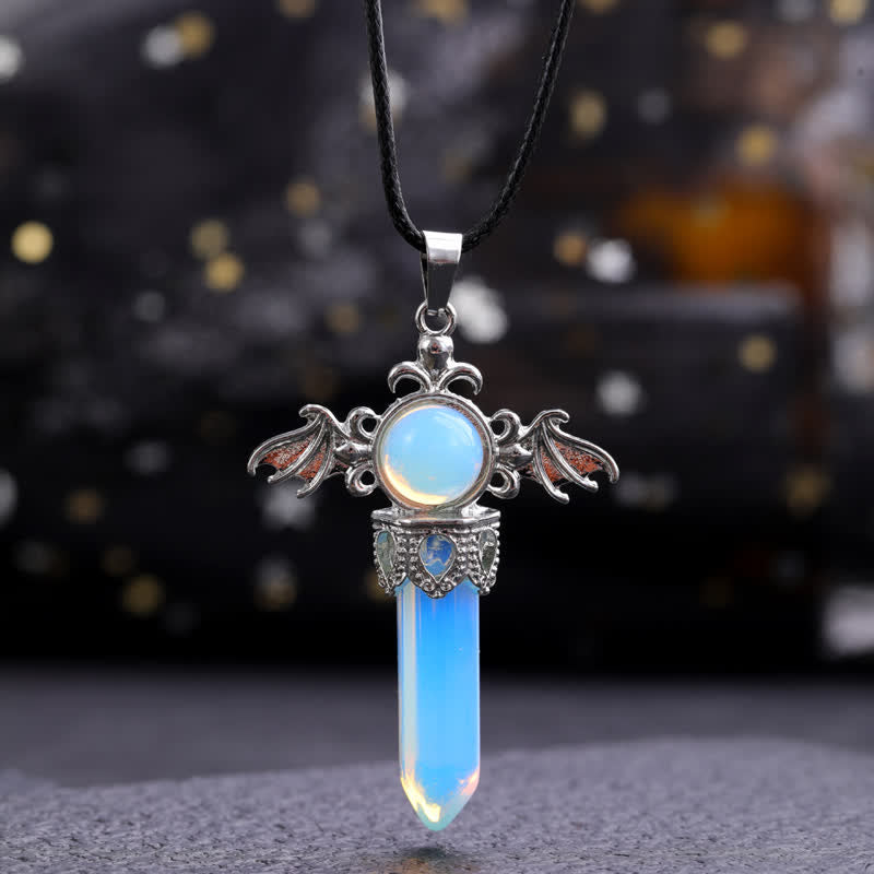 Olivenorma Natural Stone Angel Devil Wings Pendant Necklace - Opalite - image 16