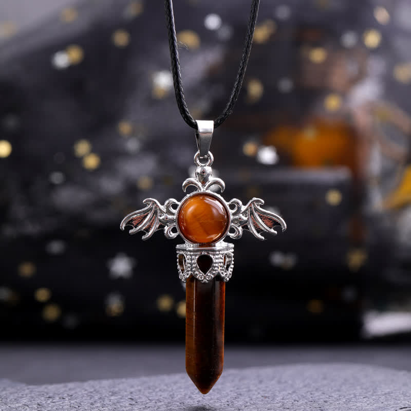Olivenorma Natural Stone Angel Devil Wings Pendant Necklace - Tiger Eye - image 4