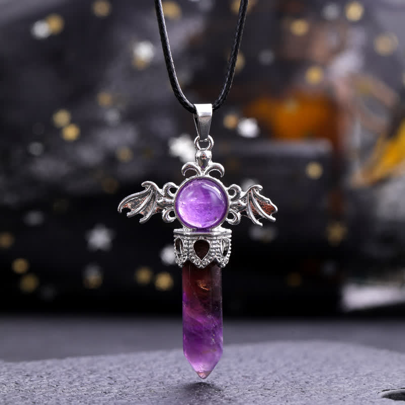 Olivenorma Natural Stone Angel Devil Wings Pendant Necklace - Amethyst - image 7