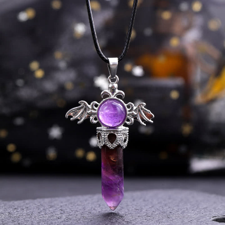Olivenorma Natural Stone Angel Devil Wings Pendant Necklace - Amethyst - image 7