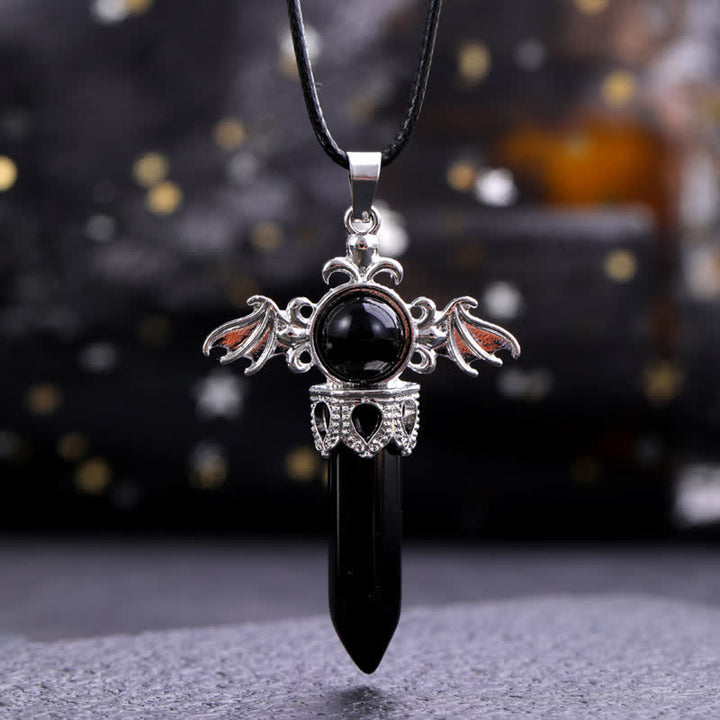 Olivenorma Natural Stone Angel Devil Wings Pendant Necklace - Obsidian - image 10
