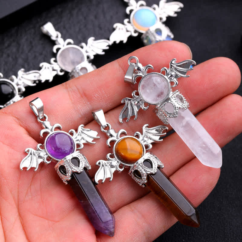 Olivenorma Natural Stone Angel Devil Wings Pendant Necklace - image 20