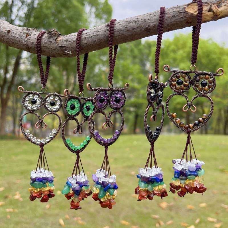 Olivenorma Cute Owl Natural Gemstone Hanging Car Ornament - image 0