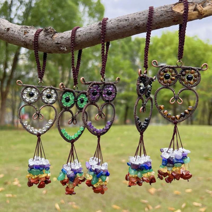 Olivenorma Cute Owl Natural Gemstone Hanging Car Ornament - image 0