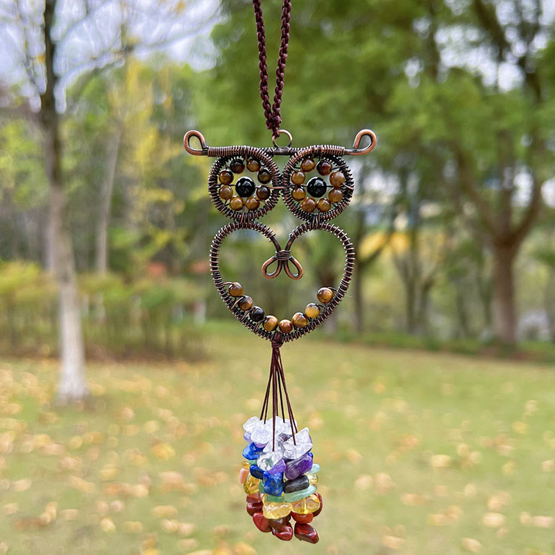 Olivenorma Cute Owl Natural Gemstone Hanging Car Ornament - Tiger Eye - image 6