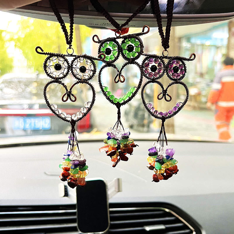 Olivenorma Cute Owl Natural Gemstone Hanging Car Ornament - image 12