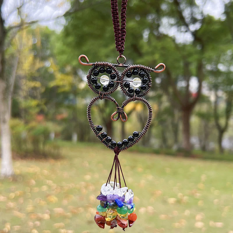 Olivenorma Cute Owl Natural Gemstone Hanging Car Ornament - Obsidian - image 10