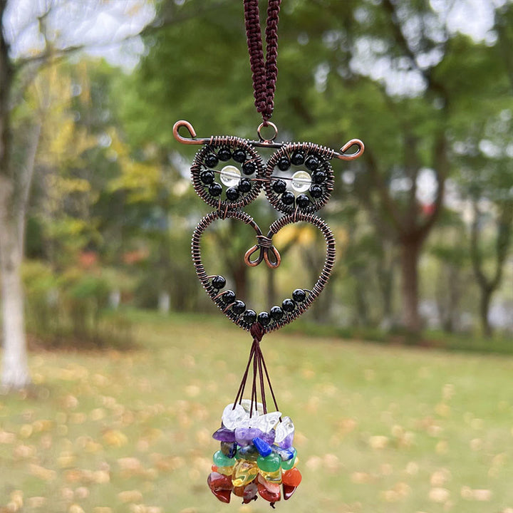 Olivenorma Cute Owl Natural Gemstone Hanging Car Ornament - Obsidian - image 10