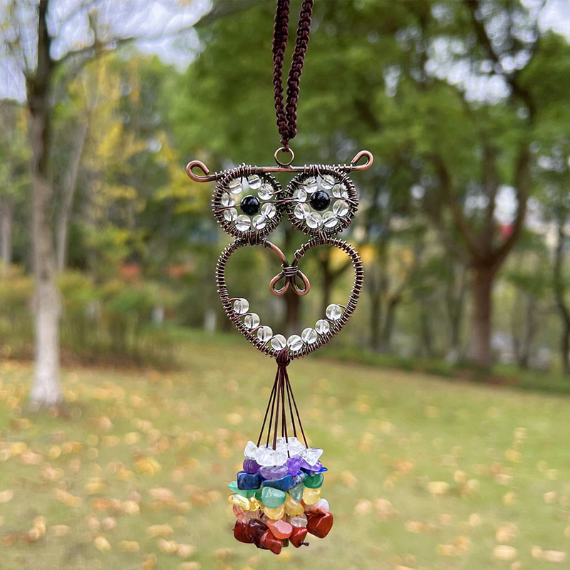 Olivenorma Cute Owl Natural Gemstone Hanging Car Ornament - Clear crystal - image 8