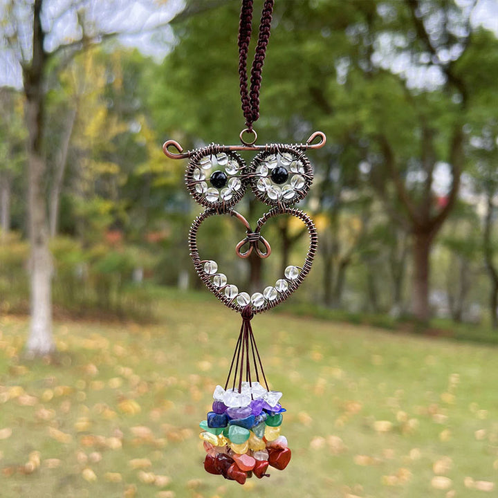 Olivenorma Cute Owl Natural Gemstone Hanging Car Ornament - Clear crystal - image 8
