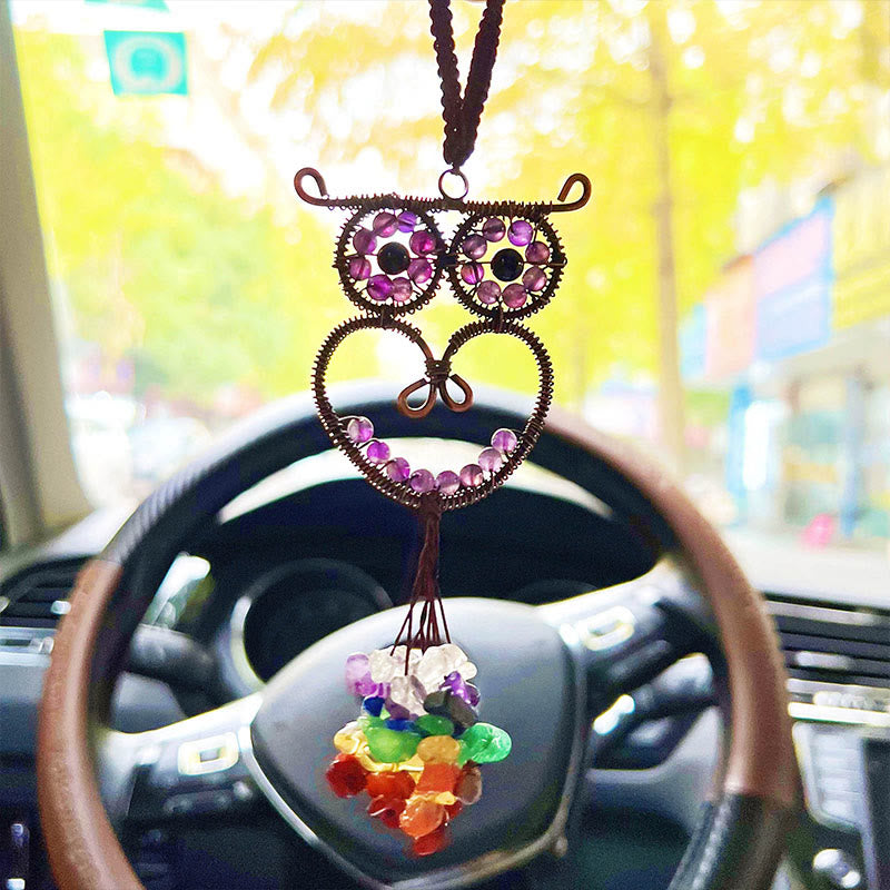 Olivenorma Cute Owl Natural Gemstone Hanging Car Ornament - image 3