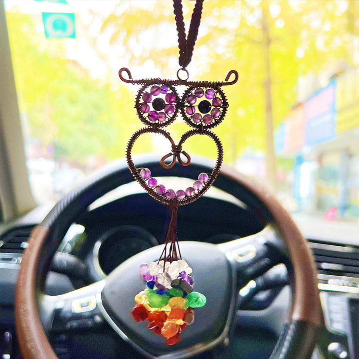 Olivenorma Cute Owl Natural Gemstone Hanging Car Ornament - image 3