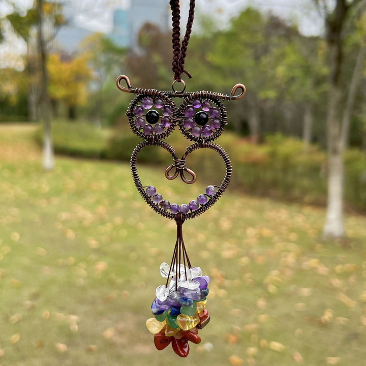 Olivenorma Cute Owl Natural Gemstone Hanging Car Ornament - Amethyst - image 1