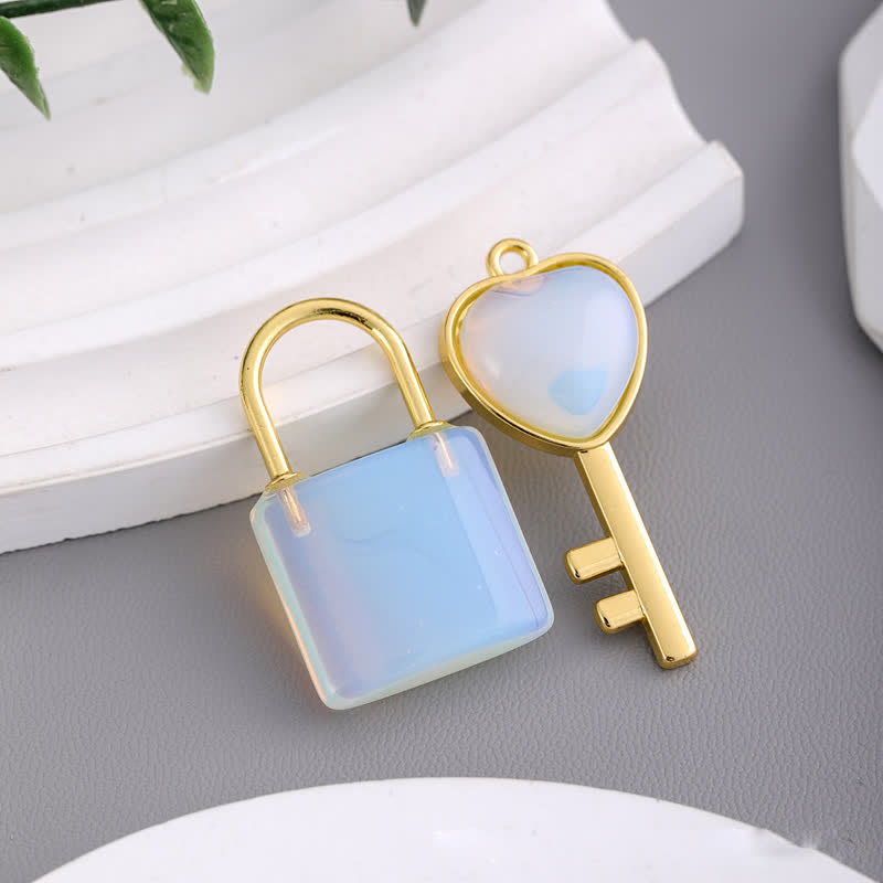 Olivenorma Natural Stone Love Lock Key Pendant Necklace - Opalite - image 1