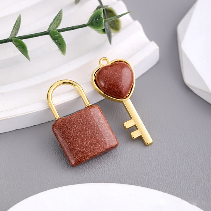 Olivenorma Natural Stone Love Lock Key Pendant Necklace - Sandstone - image 7