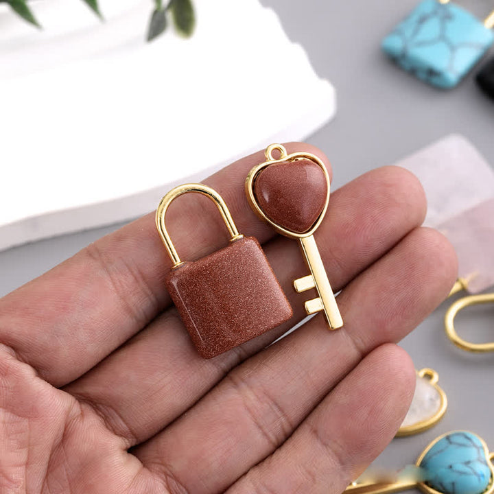 Olivenorma Natural Stone Love Lock Key Pendant Necklace - image 21