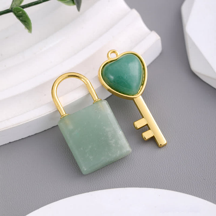Olivenorma Natural Stone Love Lock Key Pendant Necklace - Green Aventurine - image 17
