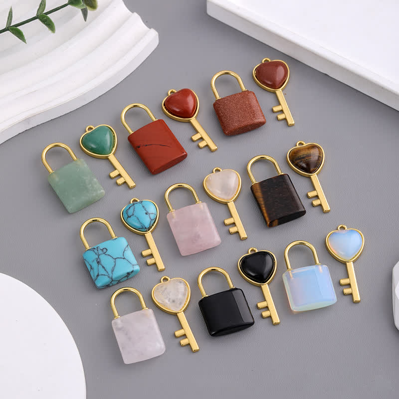 Olivenorma Natural Stone Love Lock Key Pendant Necklace - image 0