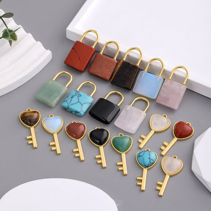 Olivenorma Natural Stone Love Lock Key Pendant Necklace - image 20
