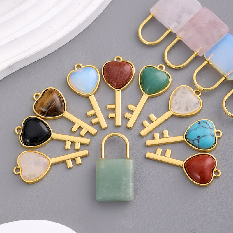 Olivenorma Natural Stone Love Lock Key Pendant Necklace - image 19