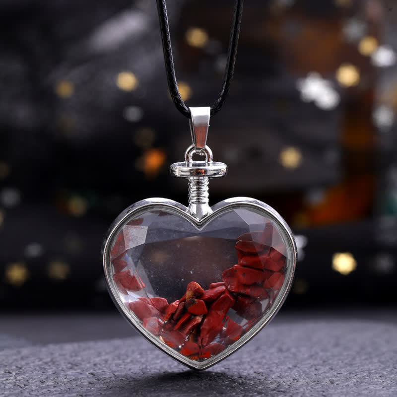 Olivenorma Natural Colorful Gravel Heart Glass Pendant Necklace - Red Jasper - image 19