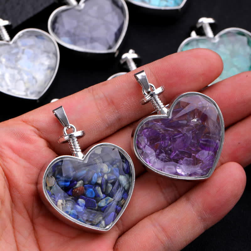 Olivenorma Natural Colorful Gravel Heart Glass Pendant Necklace - image 34