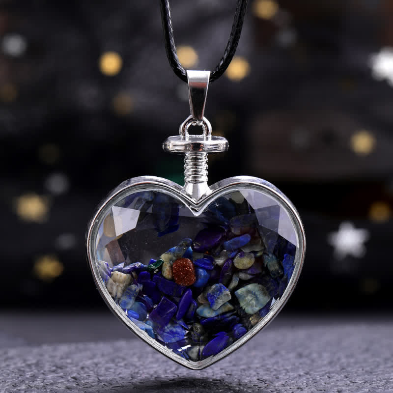 Olivenorma Natural Colorful Gravel Heart Glass Pendant Necklace - Lapis Lazuli - image 28