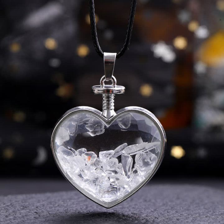 Olivenorma Natural Colorful Gravel Heart Glass Pendant Necklace - Clear Crystal - image 22