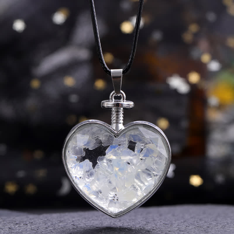 Olivenorma Natural Colorful Gravel Heart Glass Pendant Necklace - Opalite - image 13