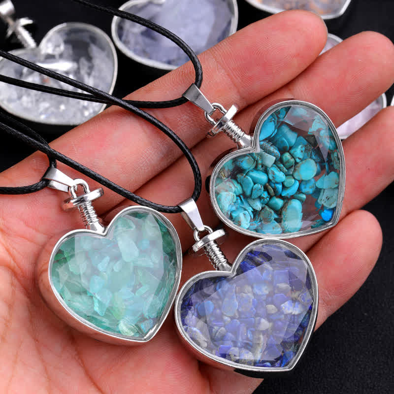 Olivenorma Natural Colorful Gravel Heart Glass Pendant Necklace - image 0