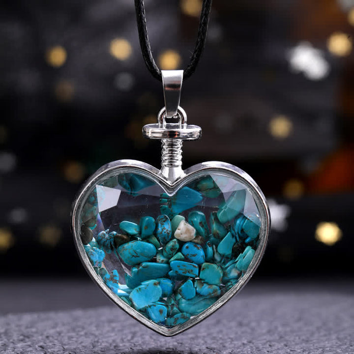 Olivenorma Natural Colorful Gravel Heart Glass Pendant Necklace - Turquoise - image 31