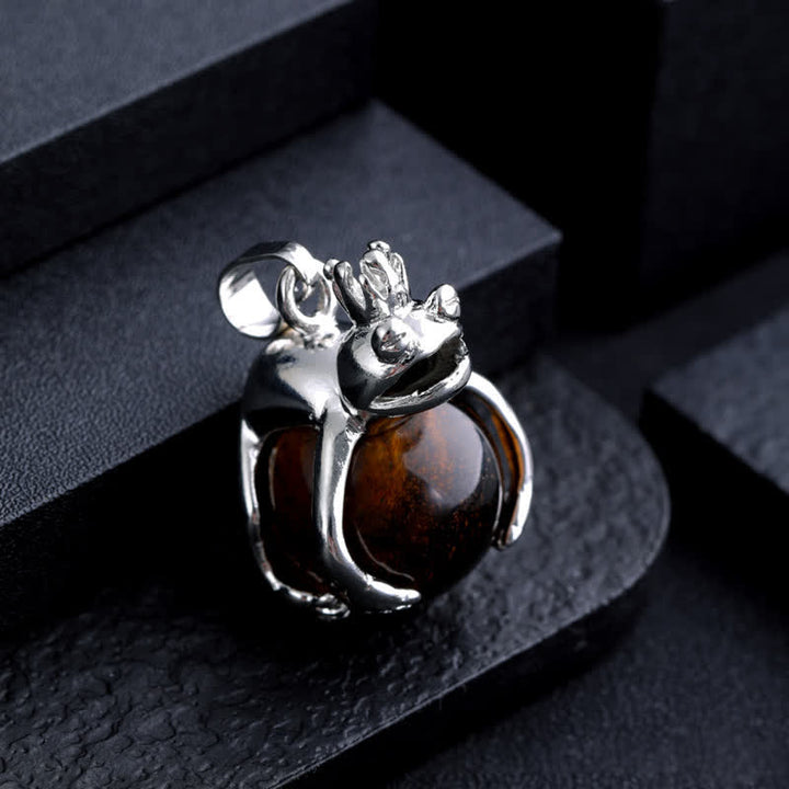 Olivenorma Funny Frog Natural Stone Pendant Necklace - Tiger Eye - image 5