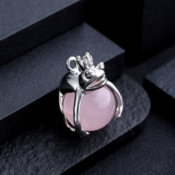 Olivenorma Funny Frog Natural Stone Pendant Necklace - Rose Quartz - image 3