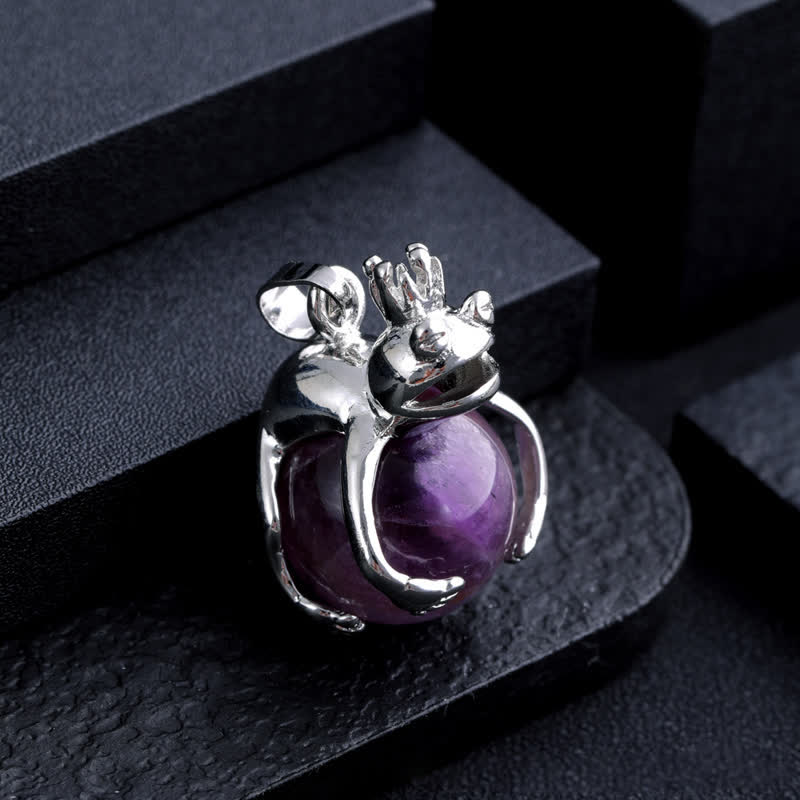 Olivenorma Funny Frog Natural Stone Pendant Necklace - Amethyst - image 9