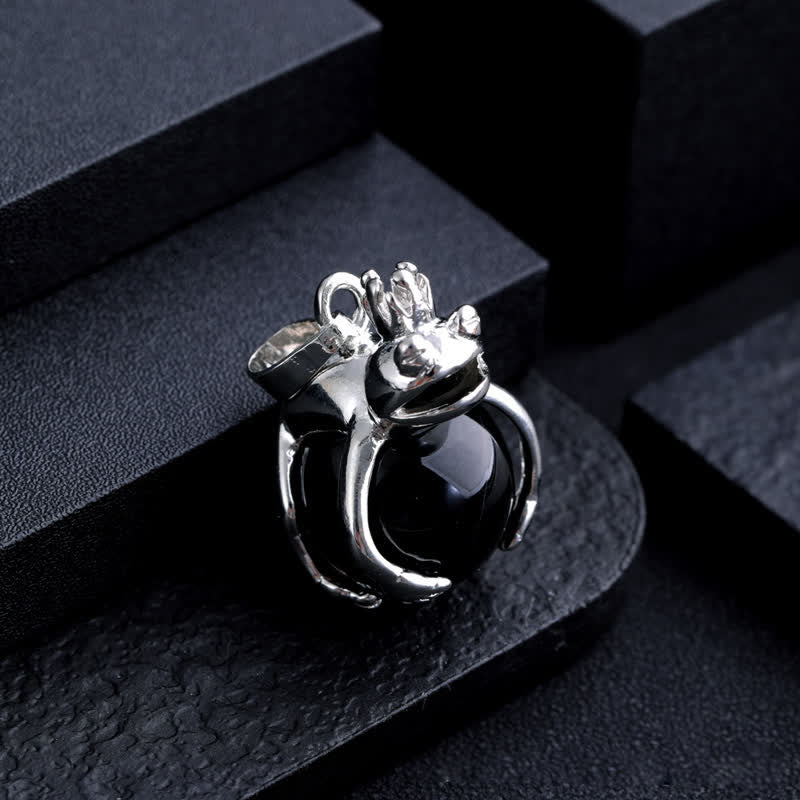 Olivenorma Funny Frog Natural Stone Pendant Necklace - Obsidian - image 15