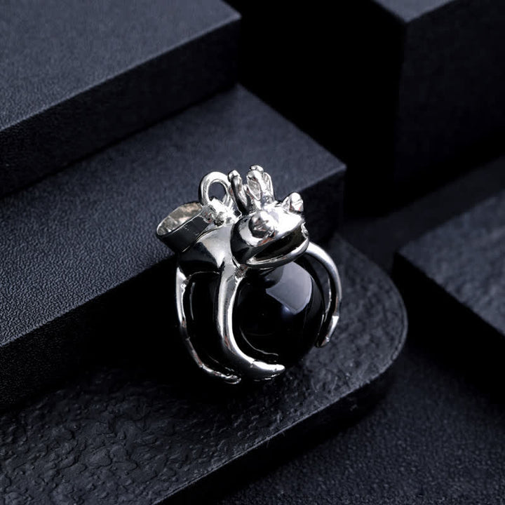 Olivenorma Funny Frog Natural Stone Pendant Necklace - Obsidian - image 15