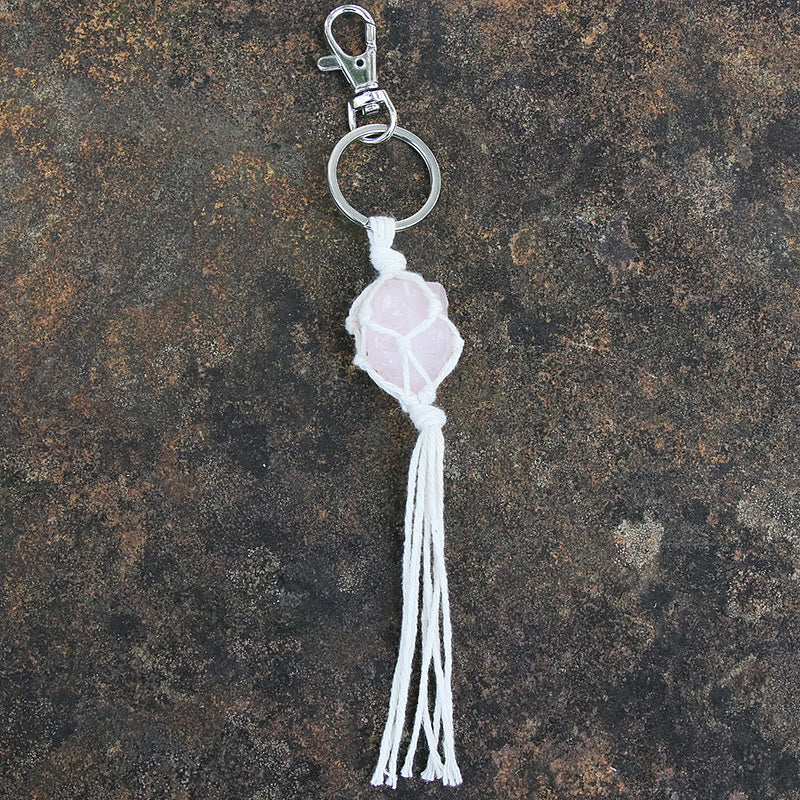Olivenorma Raw Gemstone Tassel Car Hanging Ornament - Rose Quartz - image 8