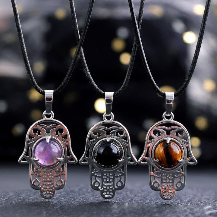 Olivenorma Natural Stone Hamsa Symbol Pendant Necklace - image 21
