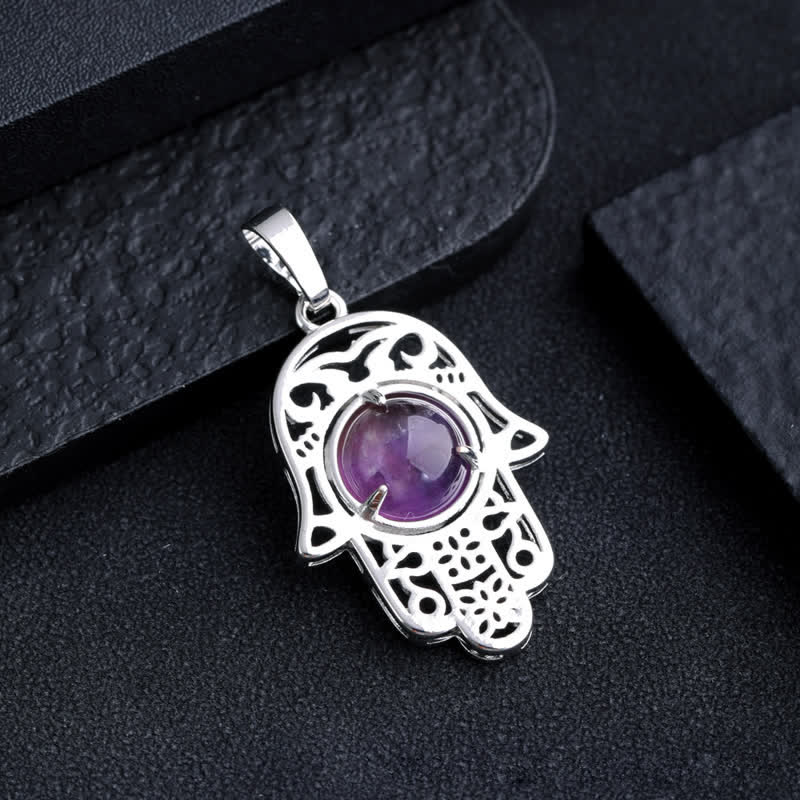 Olivenorma Natural Stone Hamsa Symbol Pendant Necklace - Amethyst - image 11