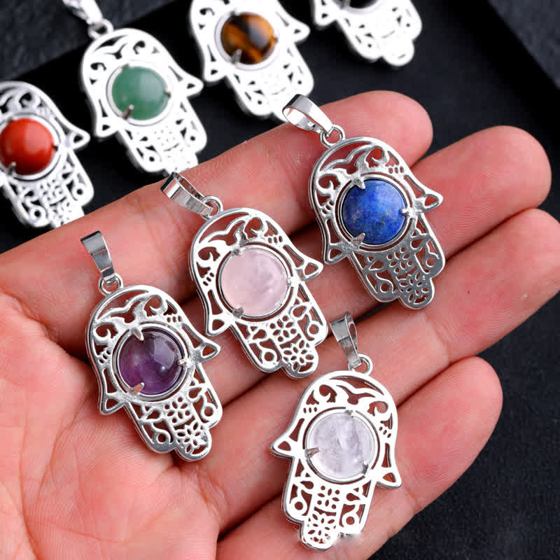 Olivenorma Natural Stone Hamsa Symbol Pendant Necklace - image 24