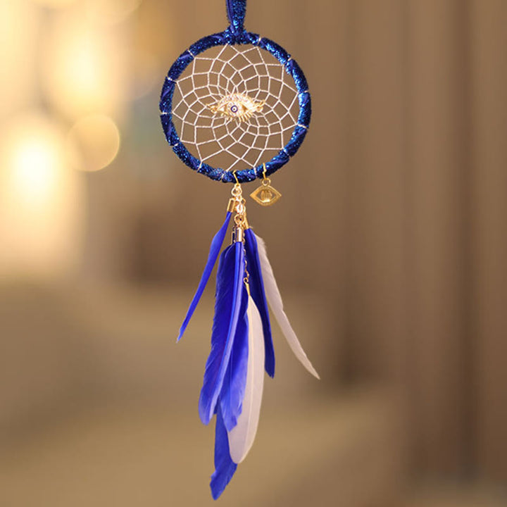 Olivenorma Evil Eye Dream Catcher Feather Tassel Hanging Ornament - Blue - image 0