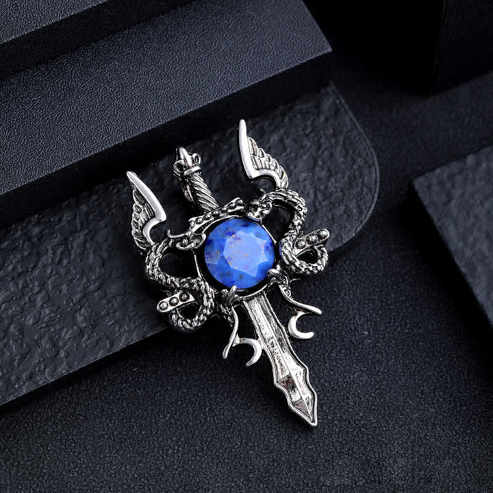 Olivenorma Natural Stone Flying Dragon Sword Pendant Necklace - Lapis Lazuli - image 13