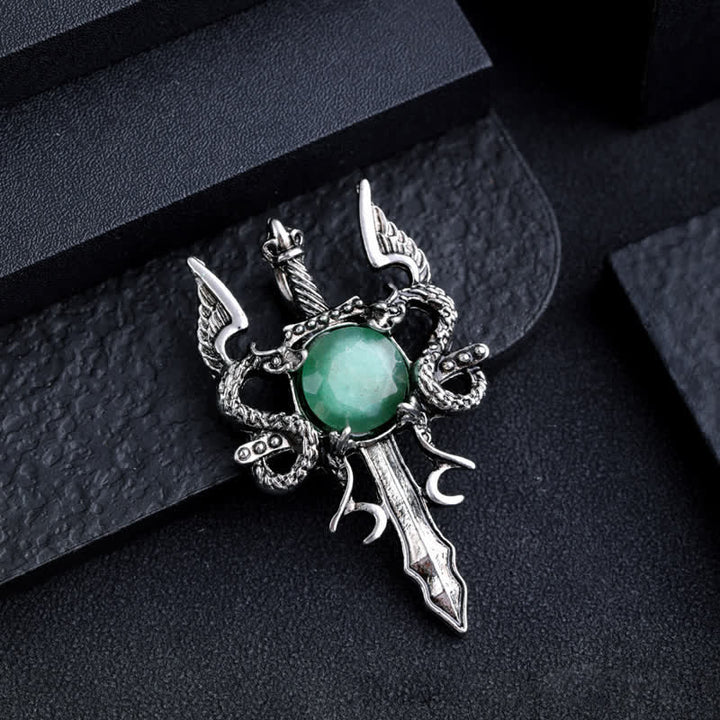 Olivenorma Natural Stone Flying Dragon Sword Pendant Necklace - Green Aventurine - image 11