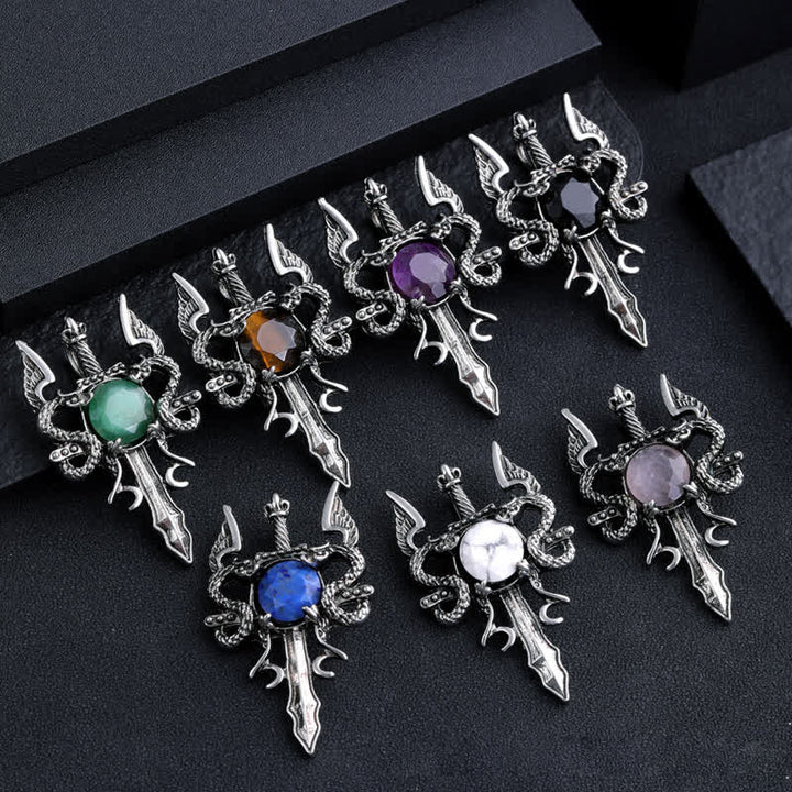 Olivenorma Natural Stone Flying Dragon Sword Pendant Necklace - image 19