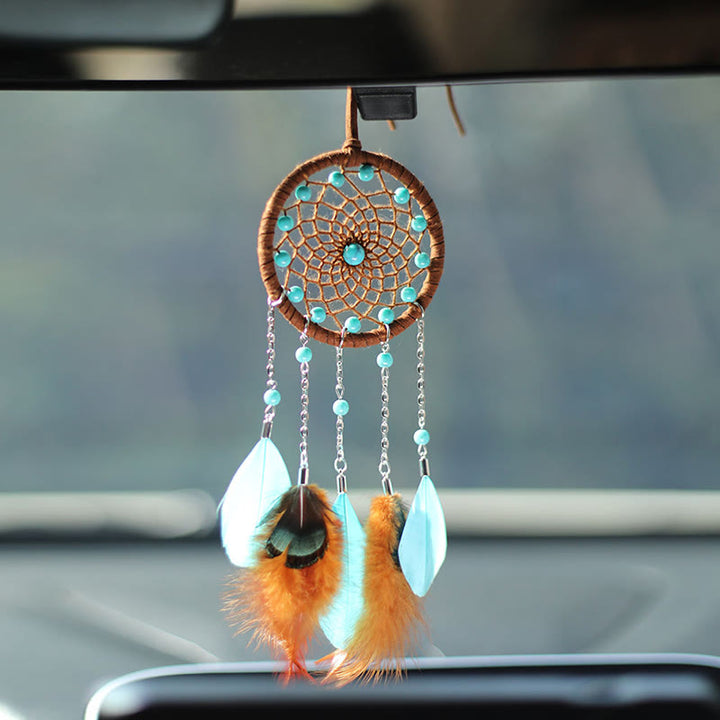 Olivenorma Turquoise Feather Dream Catcher Hanging Ornament - Turquoise - image 0
